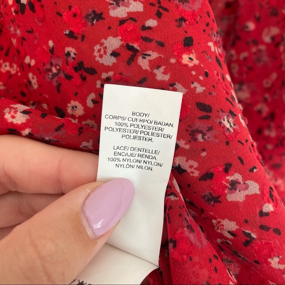 LUCKY BRAND Red Floral Chiffon BOHO Top - Picture 9 of 12